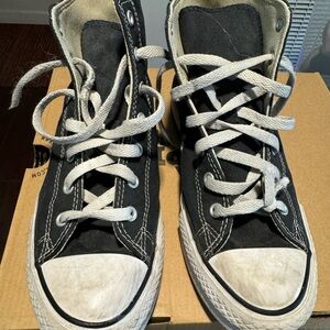 Black converse. Kids size 5. Still have a lot of life left in them. Gently worn.